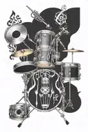 drums with musical notes intertwined on fire rising tattoo design idea
