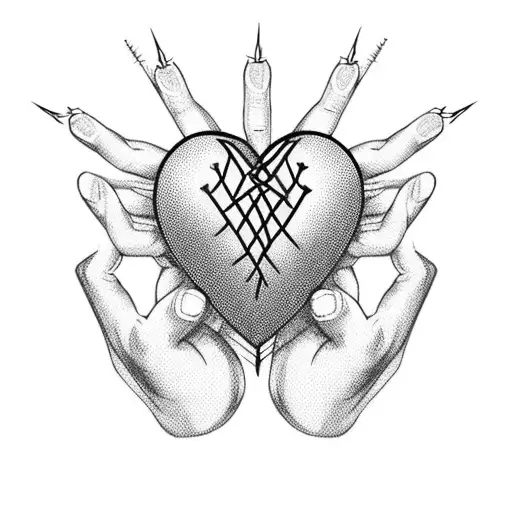 gothic tribal hands holding barbed wire heart tattoo design idea