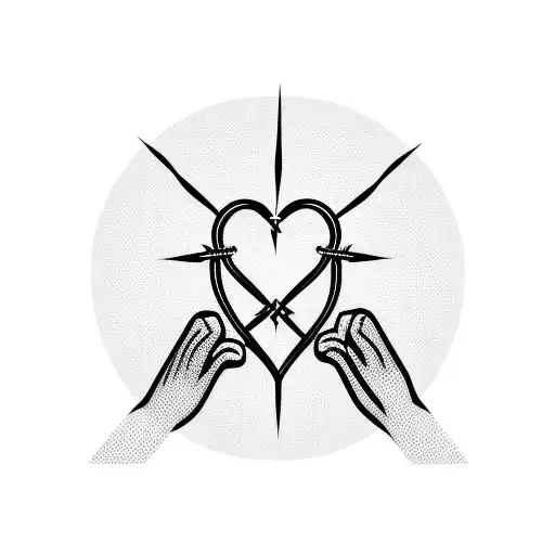 gothic tribal hands holding barbed wire heart tattoo design idea