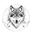 wolf with arrow abstract circle surrounding tattoo design idea