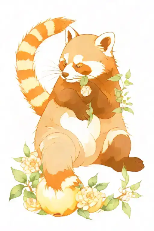 A red panda eating a japanese white peach tattoo design idea