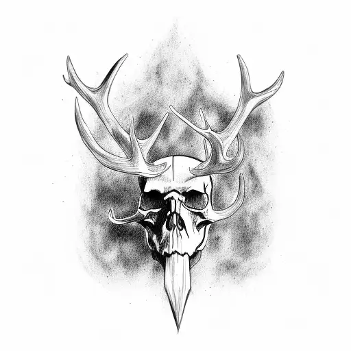skull with a beard and elk antlers tattoo design idea
