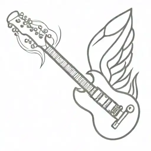 Guitar with pheonix wings tattoo design idea