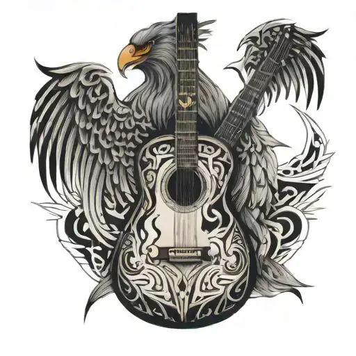 Guitar with pheonix wings tattoo design idea