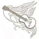 Guitar with pheonix wings tattoo design idea
