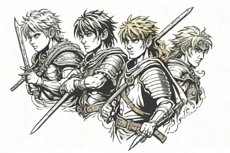 thorfinn from vinland saga,guts from berserk and miyamoto mushashi from vagabond  tattoo design idea
