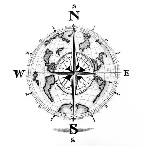 A compass with a world map inside tattoo design idea