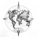 A compass with a world map inside tattoo design idea