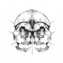 Generate a sketch of a tattoo depicting a skull in an iron helmet from the computer game Skyrim, next to which lies the  tattoo design idea