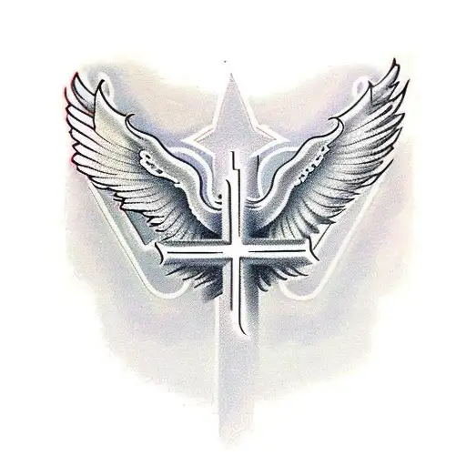 Christian Cross and wings tattoo design idea