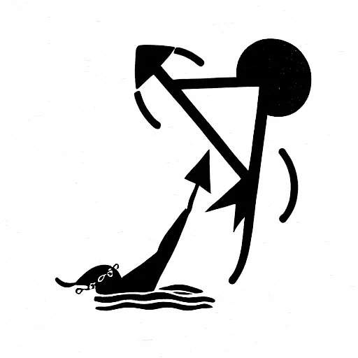 a man drowning in the ocean, and he is holding a anchor with one hand being lifted away by a plane tattoo design idea