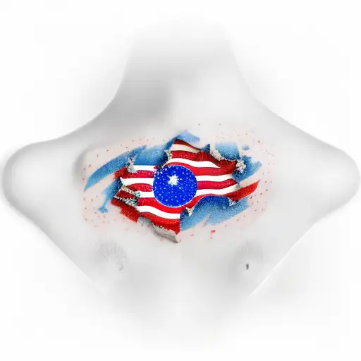 American Flag and Korean Flag cut  diagonally coming out from under skin tattoo design idea