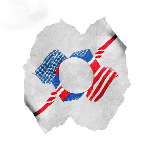 American Flag and Korean Flag cut  diagonally coming out from under skin tattoo design idea