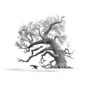 a cooper hawk taking off from an old oak tree tattoo design idea