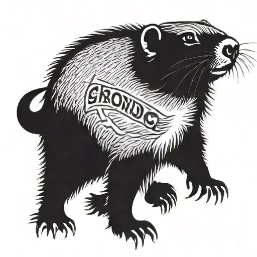 strong but silly ground hog running with a banner saying "groundhog" tattoo design idea