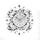 A tattoo featuring a clock surrounded by roses and snakes tattoo design idea