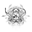 A tattoo featuring a clock surrounded by roses and snakes tattoo design idea