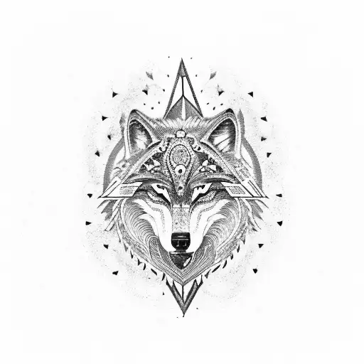 A tribal wolf symbolizing strength and resilience, surrounded by musical notes and symbols representing the client's love for music tattoo design idea