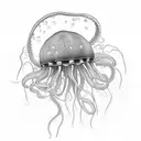 jellyfish, with long stingers and tentacles following with the current. view slightly from downside. touches of violet tattoo design idea