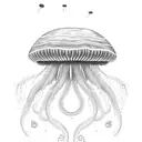 jellyfish, with long stingers and tentacles following with the current. view slightly from downside. touches of violet tattoo design idea