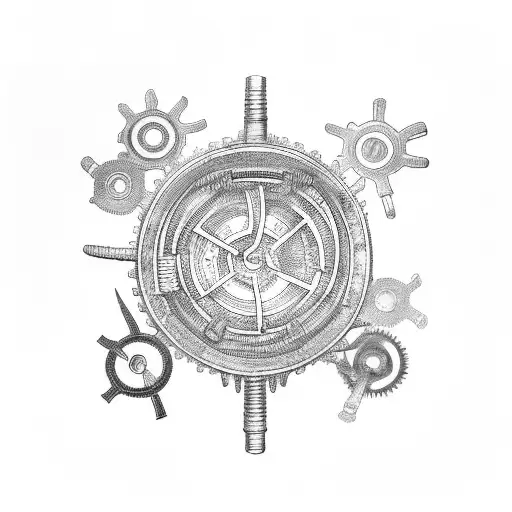 An antique-inspired tattoo of a vein intertwined with gears and machinery tattoo design idea