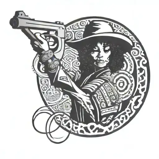 cowgirl with afro tattoo design idea