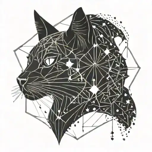 black cat with mon and stars forming tattoo design idea
