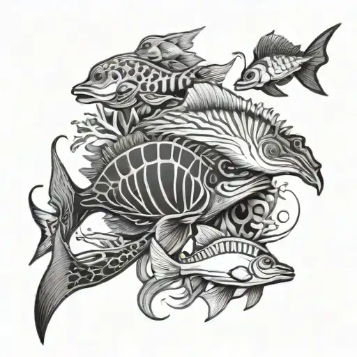 marine animals tattoo design idea