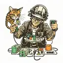 An electric engineer working on a circuit board with a cat playing with the wires tattoo design idea