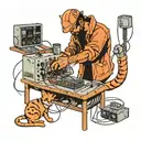 An electric engineer working on a circuit board with a cat playing with the wires tattoo design idea