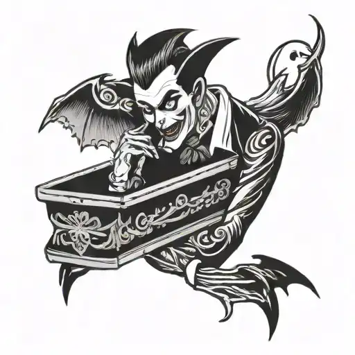 vampire with coffin with moon tattoo design idea