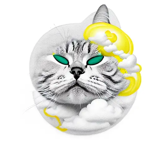 yellow cat sleeping on a cloud tattoo design idea
