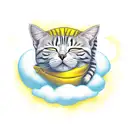 yellow cat sleeping on a cloud tattoo design idea