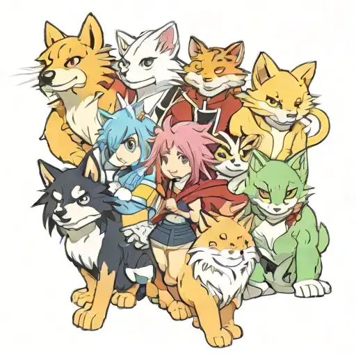 panel of manga animal characters including Happy from fairy tail kon from bleach and kirara from inuyasha  tattoo design idea