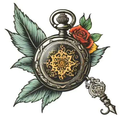 compas pocket watch black tattoo design idea
