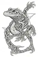 A frog skeleton riding a hammerhead shark swimming tattoo design idea
