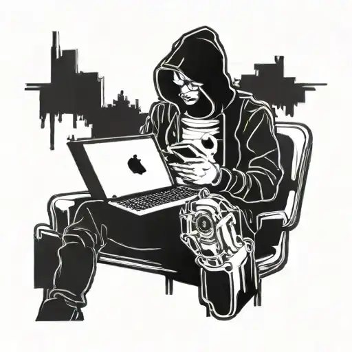 a hacker with a laptop  tattoo design idea