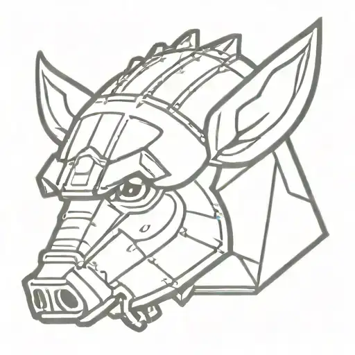 a boar head with a military helmet and a cartridge. use organic lines. symbolizes a war pig. tattoo design idea