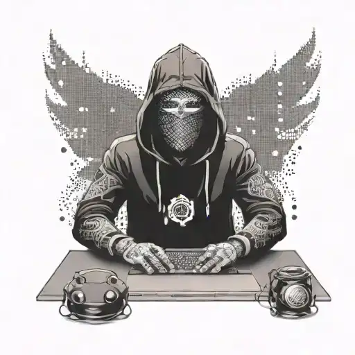 a hacker with a laptop  tattoo design idea