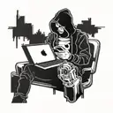 a hacker with a laptop  tattoo design idea