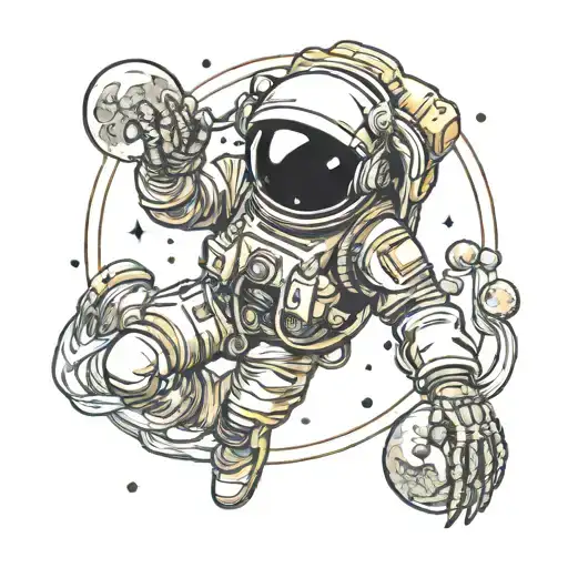 skeletal astronaut floating in space tattoo design idea