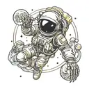 skeletal astronaut floating in space tattoo design idea