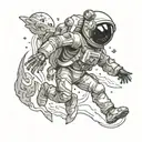 skeletal astronaut floating in space tattoo design idea