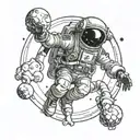 skeletal astronaut floating in space tattoo design idea