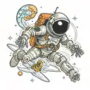 skeletal astronaut floating in space tattoo design idea