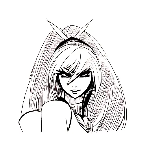 Generate a striking black and white comic book-style illustration of Alexa Bliss, WWE's vibrant superstar, showcasing he tattoo design idea