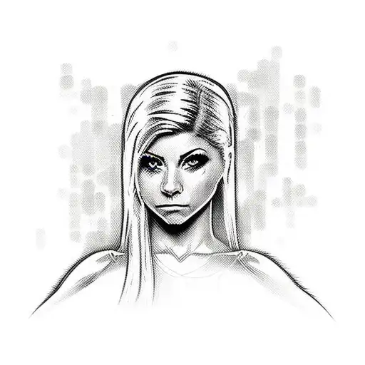 Generate a striking black and white comic book-style illustration of Alexa Bliss, WWE's vibrant superstar, showcasing he tattoo design idea
