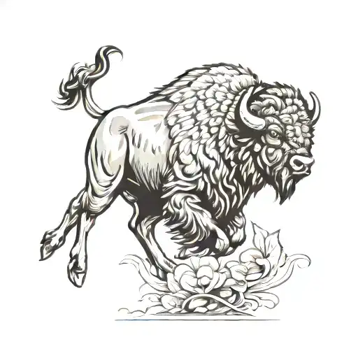 bison running with shamrock worked in tattoo design idea