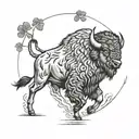 bison running with shamrock worked in tattoo design idea