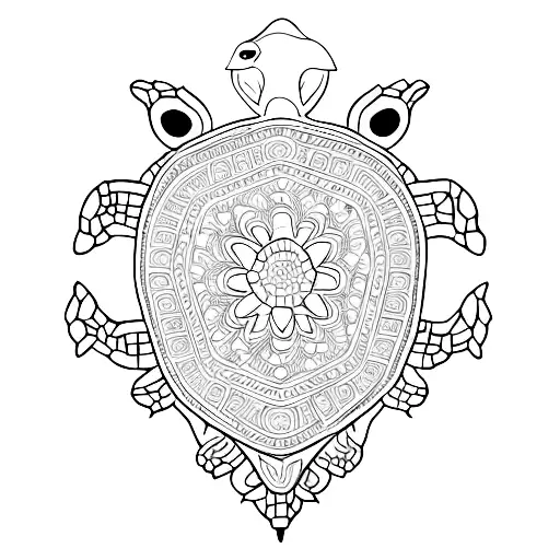 A turtle wearing a crown surrounded by intricate mandala patterns tattoo design idea